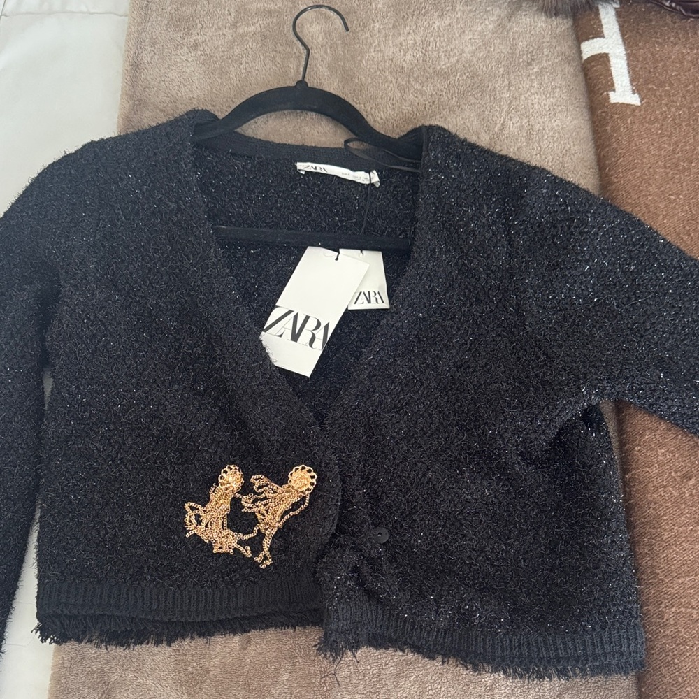 Zara Black Cardigan with Gold Detail